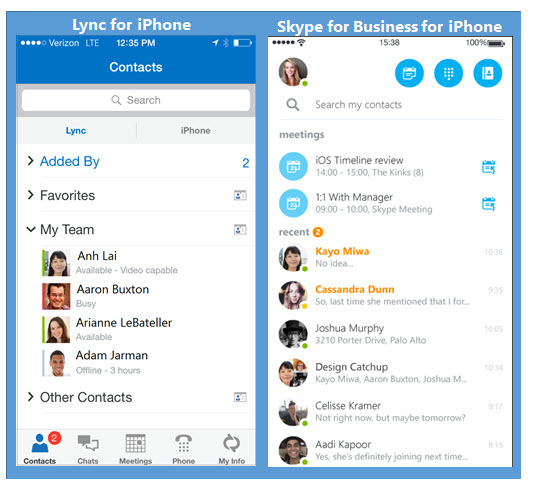the skype for business app will appear